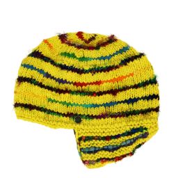 Half fleece lined - helmet hat - soft wool and silk - yellow