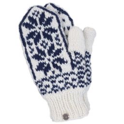 Hand knit - double snowflake mitten - blue