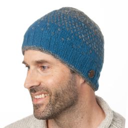 Pure wool - dual tick beanie - mosaic blue/grey