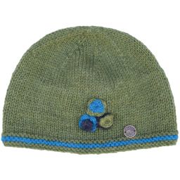 Half fleece lined - pure wool - three flower - beanie - moss green