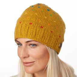 Pure Wool Rainbow tick beanie - mustard