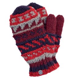 Fleece lined  mittens - patterned -  Brown/rust