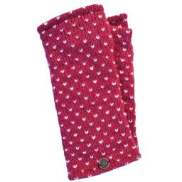 Fleece lined wristwarmer - tick - Raspberry/white