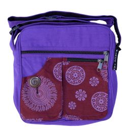 Medium bag - Double pocket - print fabric - purple