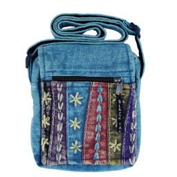 Hand embroidered - small bag - blue