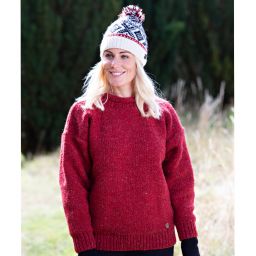 Pure wool - hand knit - cuff jumper - pepper Red