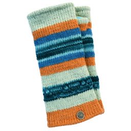 Hand knit - notch stripe wristwarmer - mint/denim