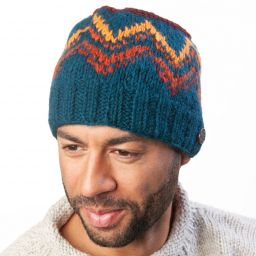 Deep Zigzag Beanie - Pure Wool - Deep Teal