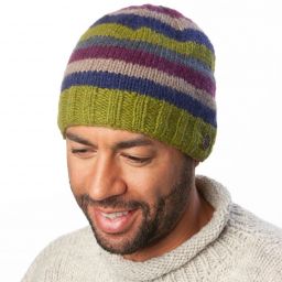 Pied Stripe Beanie - Pure Wool - Leaf Green