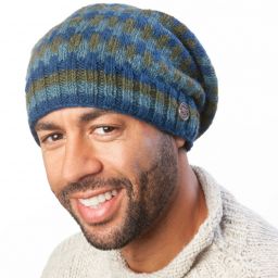 Pure wool - geometric slouch hat - Denim Green