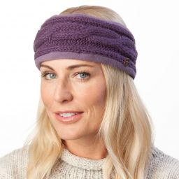 Pure Wool Fleece lined headband - cable - Grape