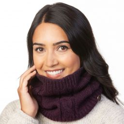 pure wool fleece lined - cable snood - aubergine