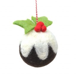 Handmade Christmas - Wool Felt Hanging Decoration - Christmas Pudding
