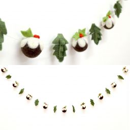 Handmade Christmas - Wool Felt Hanging Decoration - Christmas Pudding Garland