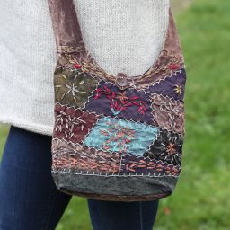Medium Embroidered Patch Bag - Brown