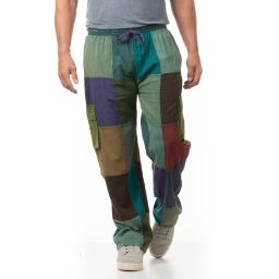 Multi Patchwork Cotton - Trousers - Green Multi