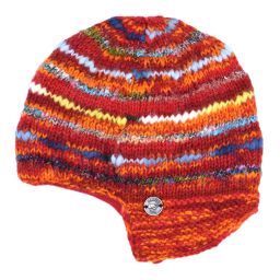 Pure Wool Half fleece lined - helmet hat - Red/Orange/Green