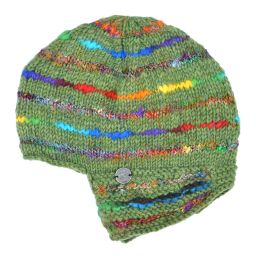 Pure Wool Half fleece lined - helmet hat -Green/Orange/Blue