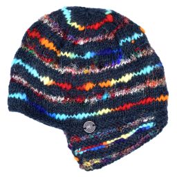 Pure Wool Half fleece lined - helmet hat - Black/Rainbow