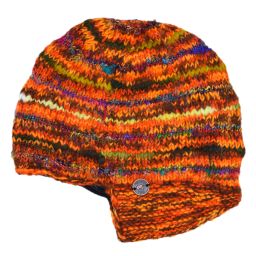 Pure Wool Half fleece lined - helmet hat - Orange/Rainbow