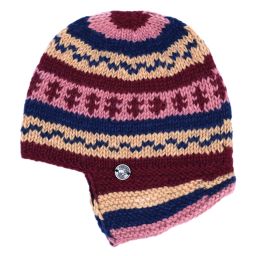 Pure Wool Half fleece lined - helmet hat - Red/Pink/Cream