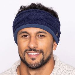Pure Wool Fleece Lined - Cable Headband - Dark Blue