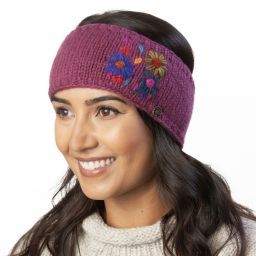 Pure Wool Fleece Lined - Embroidered Headband - Berry