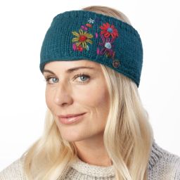 Pure Wool Fleece Lined - Embroidered Headband - Pacific