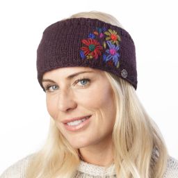 Pure Wool Fleece Lined - Embroidered Headband - Aubergine