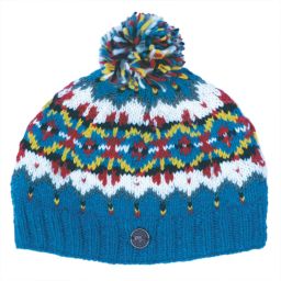 Pure Wool Hand knit - Norse Bobble Hat - Denim Blue