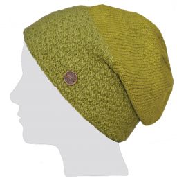 Pure Wool Moss stitch - baggy beanie - green