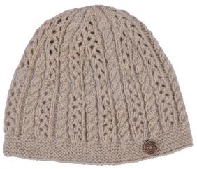 Lace cable beanie - hand knitted - pure wool - ecru