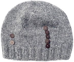 Pure Wool Half fleece lined - hand knit - button beanie - Grey