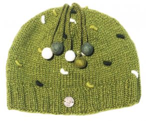 Half fleece lined - pure wool - french knot beanie - Moss Green