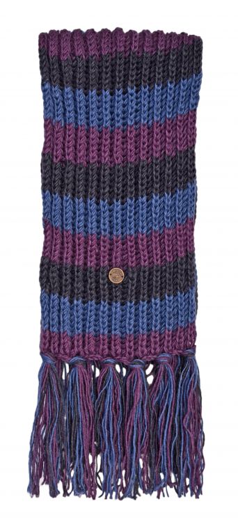 Long hand knit - striped Scarf - grape/blue/smoke