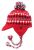 Hand knit - half fleece lined  - large bobble - peak ear flap - Red Pattern