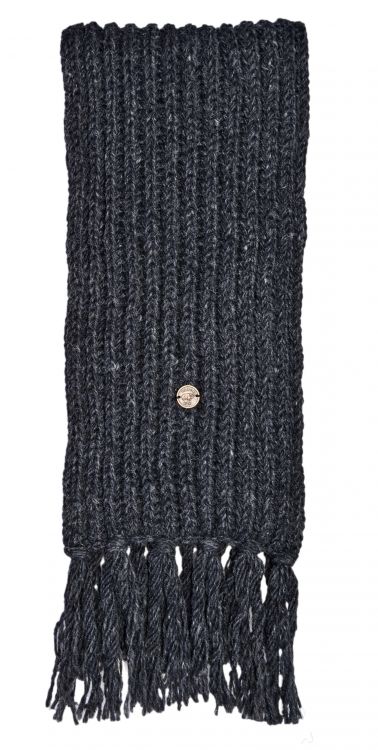 Long hand knit - fringed scarf - charcoal
