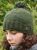 Classic bobble hat - hand knitted - fleece lining - dark green