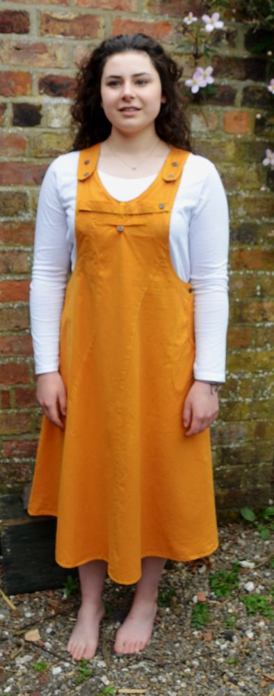 mustard yellow pinafore dress