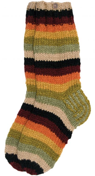 Wool hand knit socks - Woodland stripe
