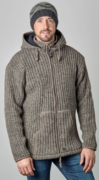 Lighter weight - detachable hood - ribbed jacket - Marl Brown