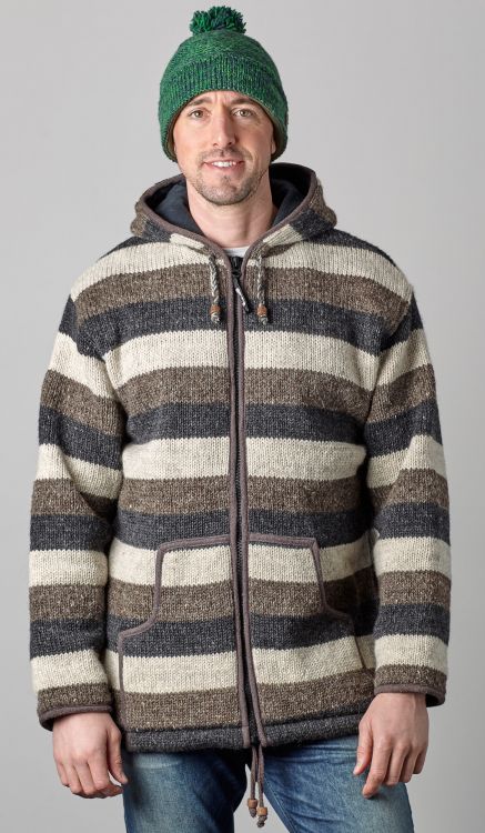 hooded jacket - striped - Grey/Brown/Charcoal