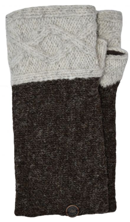 Hand knit pure wool - Fjord wristwarmer - Pale grey/marl brown