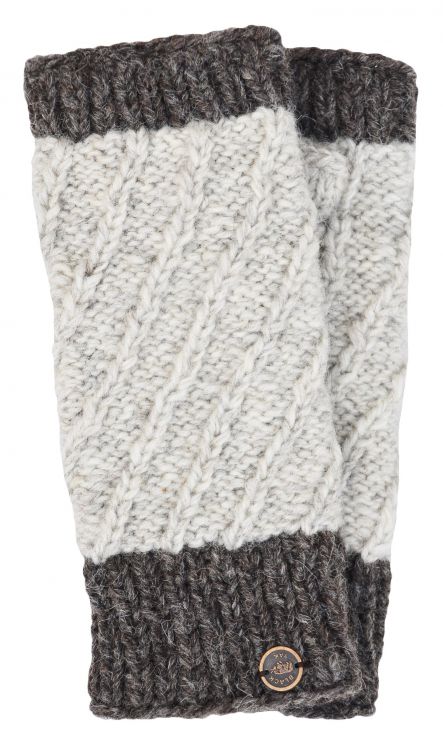 Fleece lined - contrast border - wristwarmer - Pale grey/brown