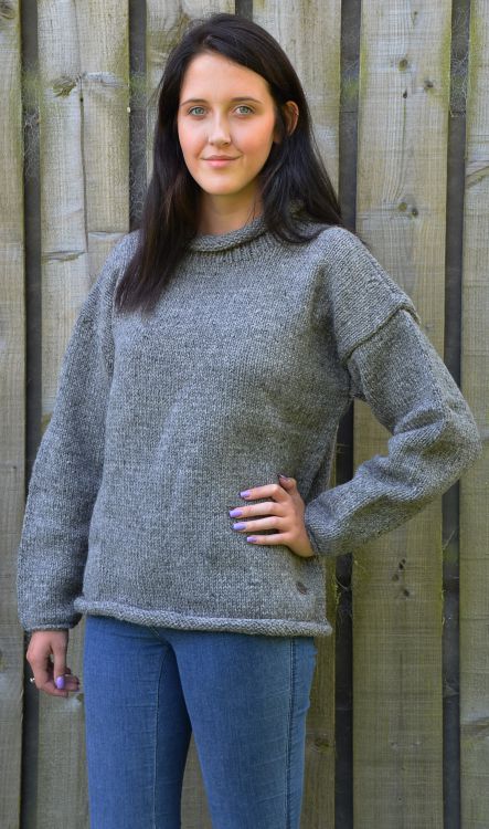 pure new wool - hand knit jumper - Mid grey