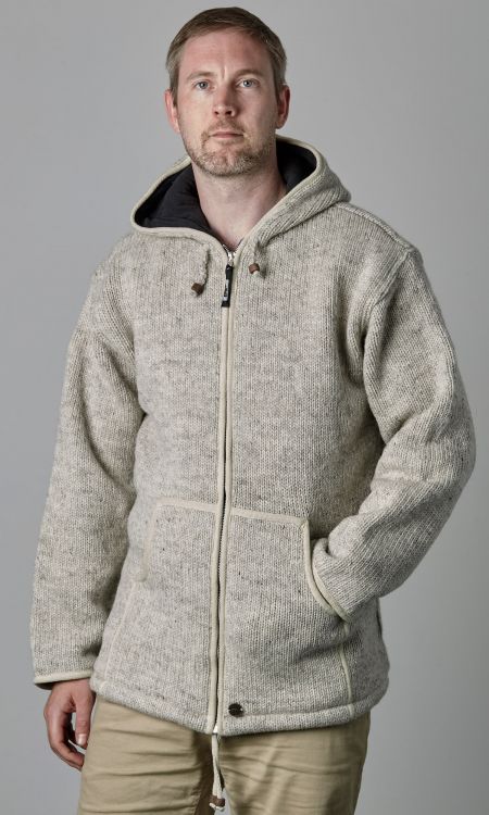Fleece lined - pure wool - hooded jacket - Light Grey | Black Yak