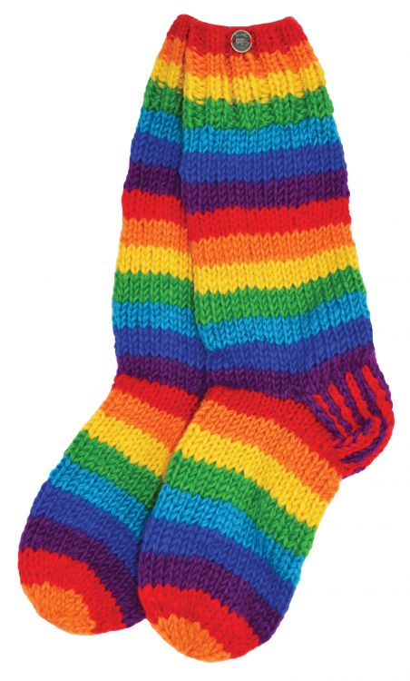 wool hand knit socks - Rainbow stripe