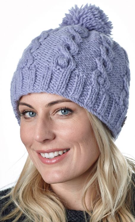 Cable bobble hat - pure wool - hand knitted - lilac