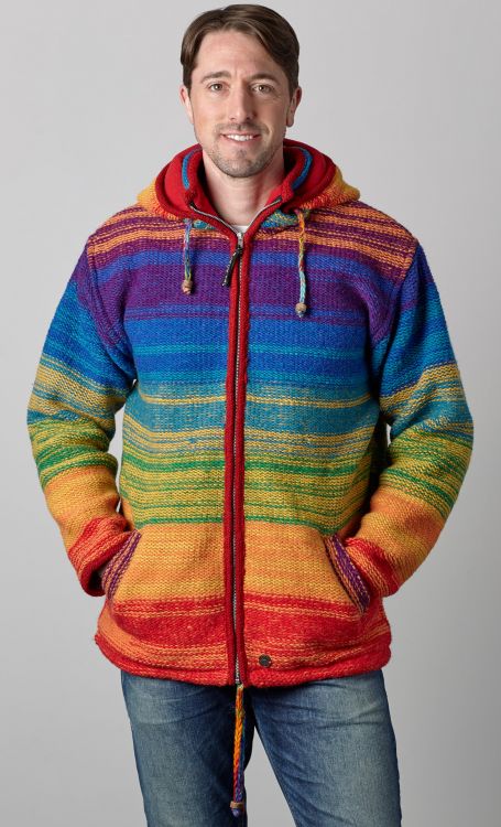 Pure wool -  reverse electric hooded jacket - rainbow