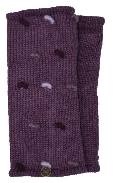 Fleece lined wristwarmers - french knot - Grape